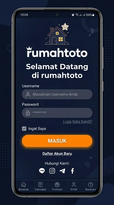Tampilan halaman login rumahtoto
